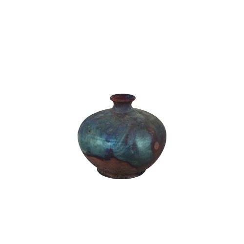 Aqua Raku Tarzı Geniş Ağızlı Seramik Vazo