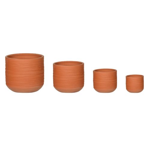 Dokulu Yuvarlak Terracotta Saksı Seti