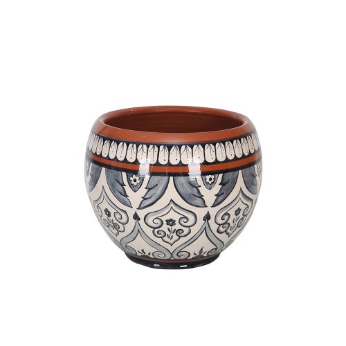 Lacivert ve Krem Desenli Terracotta Saksı