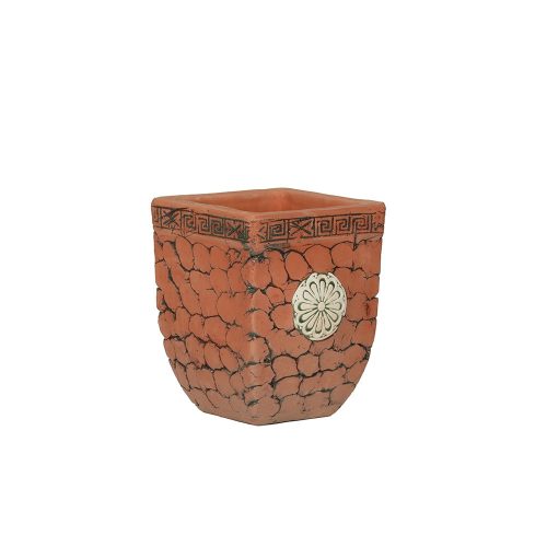 Ege Madalyon Desenli Terracotta Toprak Saksı